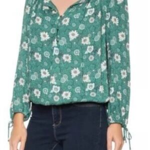 Lucky Brand Boho Floral Long Sleeve Top | Split Neck Blouse